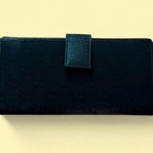 Gucci Black GG Canvas Wallet – Tri-Fold Cardholder Billfold w/Silver Hardware